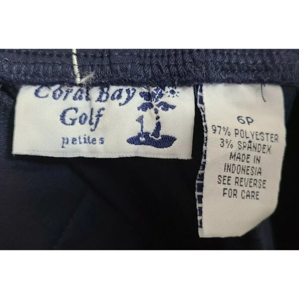 x2 Coral Bay Golf Women's Elastic Waist Golf Shorts‎ Embroidered Blue/Tan Sz 6P